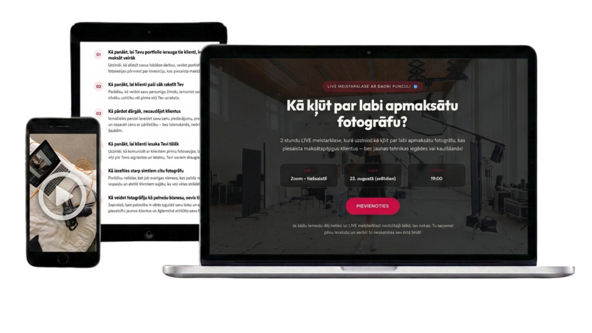 Meistarklases skats datorā, planšetē un telefonā